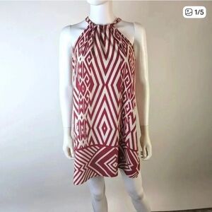 Million Bullpup Geometric Patterned Halter Dress - Red and White